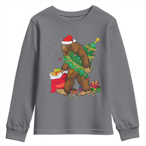Bigfoot Christmas Youth Sweatshirt Believe Sasquatch Lovers Xmas Tree Lights TS10 Charcoal Print Your Wear