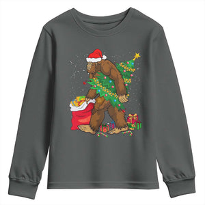 Bigfoot Christmas Youth Sweatshirt Believe Sasquatch Lovers Xmas Tree Lights TS10 Dark Heather Print Your Wear