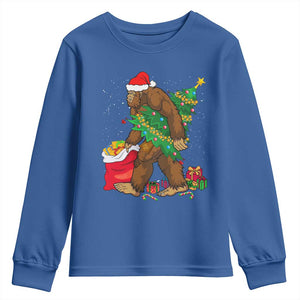 Bigfoot Christmas Youth Sweatshirt Believe Sasquatch Lovers Xmas Tree Lights TS10 Royal Blue Print Your Wear