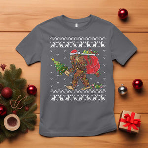 Funny Bigfoot Christmas T Shirt Believe Bigfoot Santa Hat Sasquatch Loves Rock On TS10 Charcoal Print Your Wear