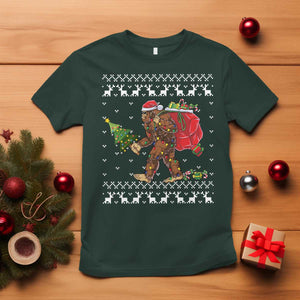 Funny Bigfoot Christmas T Shirt Believe Bigfoot Santa Hat Sasquatch Loves Rock On TS10 Dark Forest Green Print Your Wear