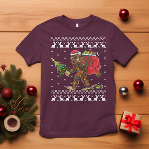 Funny Bigfoot Christmas T Shirt Believe Bigfoot Santa Hat Sasquatch Loves Rock On TS10 Maroon Print Your Wear
