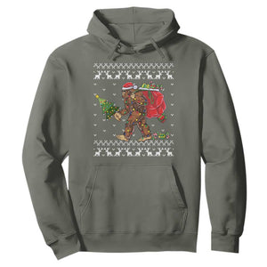 Funny Bigfoot Christmas Hoodie Believe Bigfoot Santa Hat Sasquatch Loves Rock On TS10 Military Green Print Your Wear