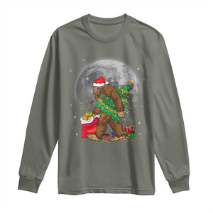 Bigfoot Christmas Tree Lights Long Sleeve Shirt Believe Xmas Sasquatch Lovers Ugly Gift TS10 Military Green Print Your Wear
