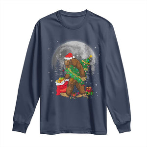 Bigfoot Christmas Tree Lights Long Sleeve Shirt Believe Xmas Sasquatch Lovers Ugly Gift TS10 Navy Print Your Wear