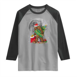 Bigfoot Christmas Tree Lights Raglan Shirt Believe Xmas Sasquatch Lovers Ugly Gift TS10 Sport Gray Black Print Your Wear