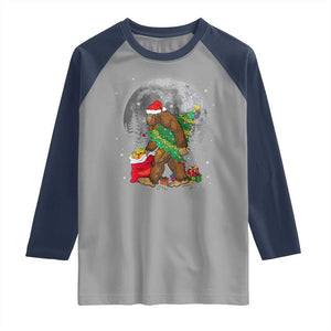 Bigfoot Christmas Tree Lights Raglan Shirt Believe Xmas Sasquatch Lovers Ugly Gift TS10 Sport Gray Navy Print Your Wear