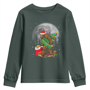 Bigfoot Christmas Tree Lights Youth Sweatshirt Believe Xmas Sasquatch Lovers Ugly Gift TS10 Dark Forest Green Print Your Wear