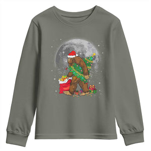 Bigfoot Christmas Tree Lights Youth Sweatshirt Believe Xmas Sasquatch Lovers Ugly Gift TS10 Military Green Print Your Wear