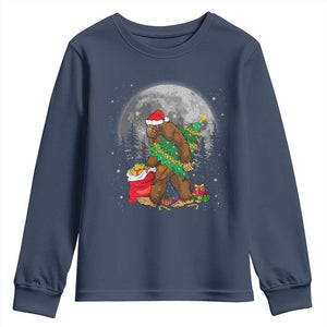 Bigfoot Christmas Tree Lights Youth Sweatshirt Believe Xmas Sasquatch Lovers Ugly Gift TS10 Navy Print Your Wear