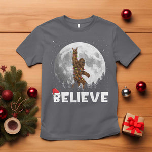 Funny Bigfoot Christmas T Shirt Cool Full Moon & Trees Sasquatch Lovers Xmas Lights TS10 Charcoal Print Your Wear