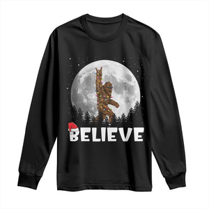 Funny Bigfoot Christmas Long Sleeve Shirt Cool Full Moon & Trees Sasquatch Lovers Xmas Lights TS10 Black Print Your Wear