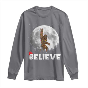 Funny Bigfoot Christmas Long Sleeve Shirt Cool Full Moon & Trees Sasquatch Lovers Xmas Lights TS10 Charcoal Print Your Wear