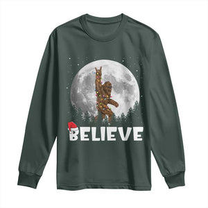 Funny Bigfoot Christmas Long Sleeve Shirt Cool Full Moon & Trees Sasquatch Lovers Xmas Lights TS10 Dark Forest Green Print Your Wear