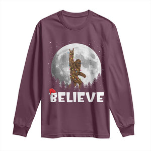 Funny Bigfoot Christmas Long Sleeve Shirt Cool Full Moon & Trees Sasquatch Lovers Xmas Lights TS10 Maroon Print Your Wear