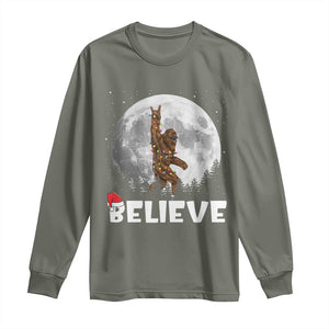 Funny Bigfoot Christmas Long Sleeve Shirt Cool Full Moon & Trees Sasquatch Lovers Xmas Lights TS10 Military Green Print Your Wear