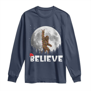 Funny Bigfoot Christmas Long Sleeve Shirt Cool Full Moon & Trees Sasquatch Lovers Xmas Lights TS10 Navy Print Your Wear