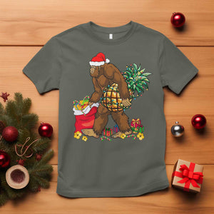 Bigfoot Christmas T Shirt Pineapple Tree Lights Funny Hawaiian Xmas Sasquatch Lovers TS10 Military Green Print Your Wear