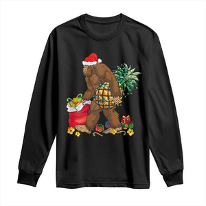 Bigfoot Christmas Long Sleeve Shirt Pineapple Tree Lights Funny Hawaiian Xmas Sasquatch Lovers TS10 Black Print Your Wear