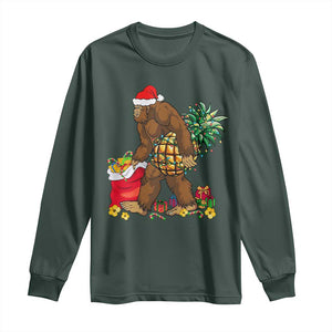 Bigfoot Christmas Long Sleeve Shirt Pineapple Tree Lights Funny Hawaiian Xmas Sasquatch Lovers TS10 Dark Forest Green Print Your Wear