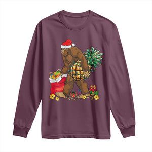 Bigfoot Christmas Long Sleeve Shirt Pineapple Tree Lights Funny Hawaiian Xmas Sasquatch Lovers TS10 Maroon Print Your Wear