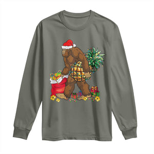 Bigfoot Christmas Long Sleeve Shirt Pineapple Tree Lights Funny Hawaiian Xmas Sasquatch Lovers TS10 Military Green Print Your Wear