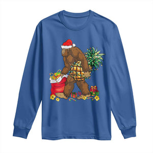 Bigfoot Christmas Long Sleeve Shirt Pineapple Tree Lights Funny Hawaiian Xmas Sasquatch Lovers TS10 Royal Blue Print Your Wear