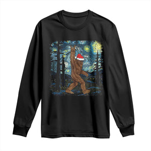 Christmas Bigfoot Starry Night Long Sleeve Shirt Sasquatch Santa Hat Sasquatch Van Gogh Sky Painting Art TS10 Black Print Your Wear