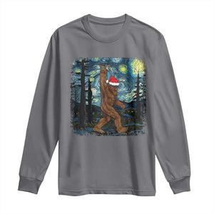 Christmas Bigfoot Starry Night Long Sleeve Shirt Sasquatch Santa Hat Sasquatch Van Gogh Sky Painting Art TS10 Charcoal Print Your Wear