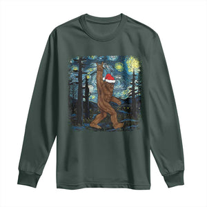 Christmas Bigfoot Starry Night Long Sleeve Shirt Sasquatch Santa Hat Sasquatch Van Gogh Sky Painting Art TS10 Dark Forest Green Print Your Wear