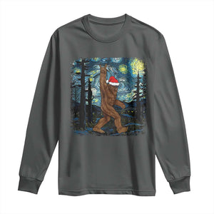 Christmas Bigfoot Starry Night Long Sleeve Shirt Sasquatch Santa Hat Sasquatch Van Gogh Sky Painting Art TS10 Dark Heather Print Your Wear