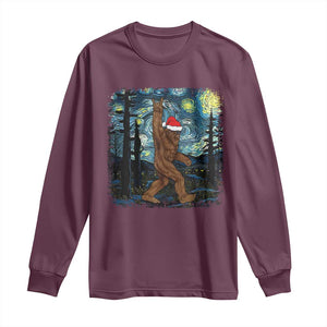 Christmas Bigfoot Starry Night Long Sleeve Shirt Sasquatch Santa Hat Sasquatch Van Gogh Sky Painting Art TS10 Maroon Print Your Wear