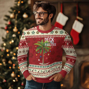 Hawaiian Christmas Ugly Christmas Sweater Deck The Palms Christmas Palm Tree Beach Family Vacation TS10 Hibiscus Print Your Wear