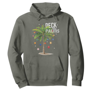 Hawaiian Christmas Hoodie Deck The Palms Christmas Palm Tree Beach Family Vacation TS10 Military Green Print Your Wear
