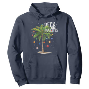 Hawaiian Christmas Hoodie Deck The Palms Christmas Palm Tree Beach Family Vacation TS10 Navy Print Your Wear