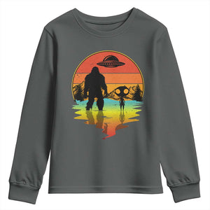 Funny Bigfoot Christmas Youth Sweatshirt Believe Bigfoot Alien Santa Hat Sasquatch Loves TS10 Dark Heather Print Your Wear