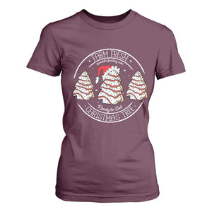 Farm Fresh Christmas Tree T Shirt For Women Tree Cake Holiday Baking Crew TS10 Maroon Print Your Wear