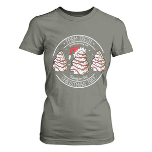 Farm Fresh Christmas Tree T Shirt For Women Tree Cake Holiday Baking Crew TS10 Military Green Print Your Wear