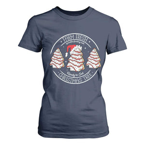 Farm Fresh Christmas Tree T Shirt For Women Tree Cake Holiday Baking Crew TS10 Navy Print Your Wear