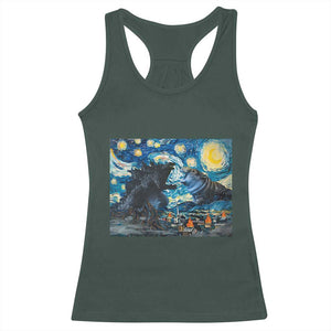 Godzilla Versus Moo Deng Racerback Tank Top Vintage Van Gogh Starry Night TS10 Dark Forest Green Print Your Wear