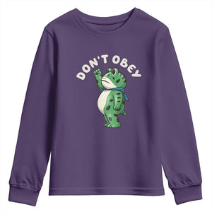 Portland Frog Youth Sweatshirt Don't Obey Inflatable Costume Protest TS10 Purple Print Your Wear