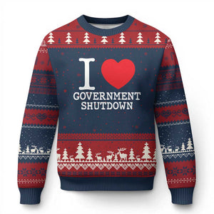 I Love Government Shutdown Ugly Christmas Sweater Libertarian Anarchist TS10 Navy Red Print Your Wear