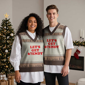 Let's Get Sendy 67 V-Neck Knit Sweater Vest Funny 6 7 Six Seven 6 7endy Meme TS10 Mocha Mousse Print Your Wear