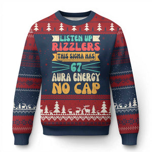 Listen Up Rizzlers This Sigma Has 67 Aura Energy Six Seven Ugly Christmas Sweater TS10 Navy Red Print Your Wear