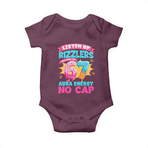 Listen Up Rizzlers This Sigma Has 67 Aura Energy Six Seven Baby Onesie Baseball Drip Number 67 TS10 Maroon Print Your Wear