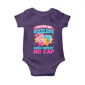 Listen Up Rizzlers This Sigma Has 67 Aura Energy Six Seven Baby Onesie Baseball Drip Number 67 TS10 Purple Print Your Wear