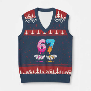 Funny 67 Six Seven Ice Cream Drip V-Neck Knit Sweater Vest Cool Meme 6 7 Funny Number Couple Matching Costume TS10 Navy Red Print Your Wear