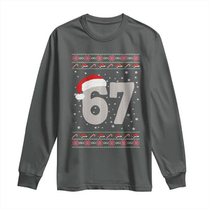Funny Six Seven 6 7 Meme Ugly Christmas Long Sleeve Shirt Gen Alpha Slang TS10 Dark Heather Print Your Wear
