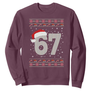 Funny Six Seven 6 7 Meme Ugly Christmas Sweatshirt Gen Alpha Slang TS10 Maroon Print Your Wear