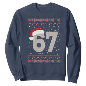 Funny Six Seven 6 7 Meme Ugly Christmas Sweatshirt Gen Alpha Slang TS10 Navy Print Your Wear
